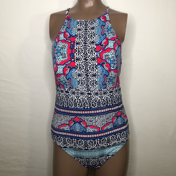 Tommy Bahama Women/'s M Bikini Swimsuit Top Riviera High Neck Reversible Blue